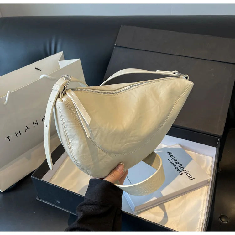 Niche Design Simple Solid Colour Dumpling Bag Women New Fashion Senior Sense PU Leather Shoulder Bag Versatile Crossbody Bag