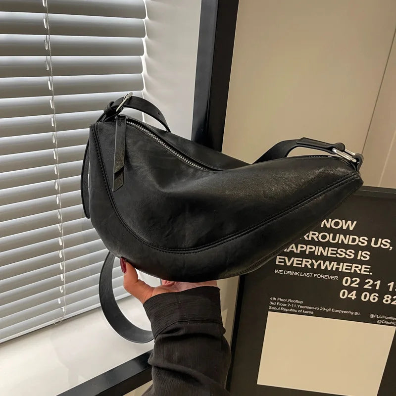 Niche Design Simple Solid Colour Dumpling Bag Women New Fashion Senior Sense PU Leather Shoulder Bag Versatile Crossbody Bag