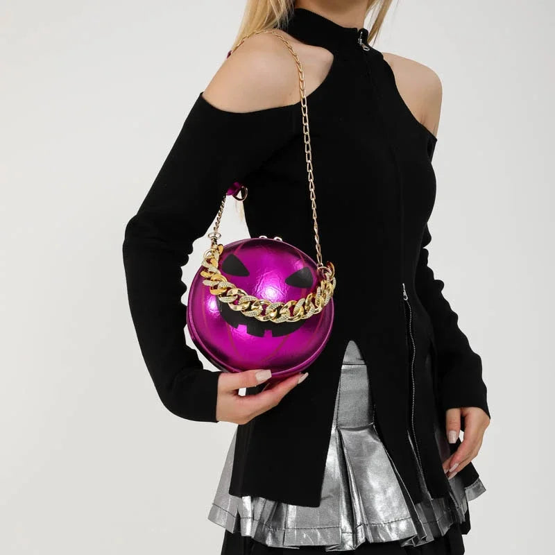 Thick Chain Handbag Clutch Bag 2024 New Halloween Handbag Purse Ghost Festival Pumpkin Crossbody Bag Lady Mini Phone Bag