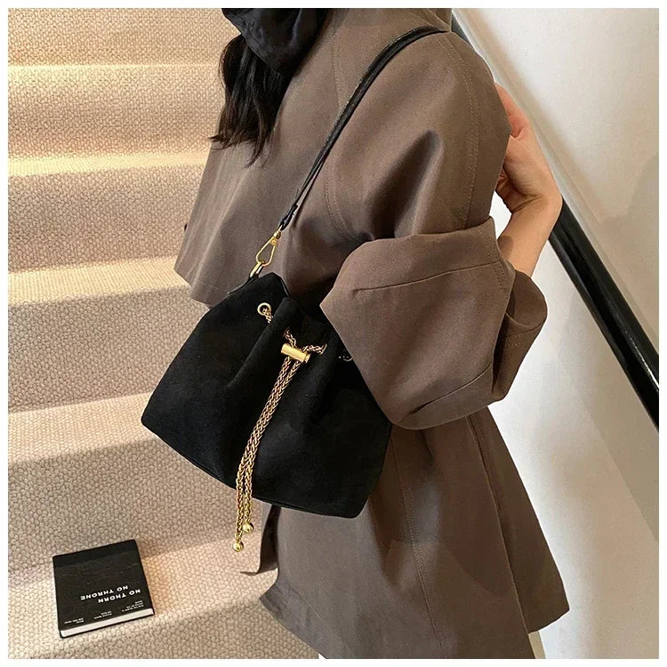 Soft Faux Suede Simple Commuting Crossbody Bags Thread String Women's Handbags 2025 Hot Sale Sewing Sweet Medium Bags for Women
