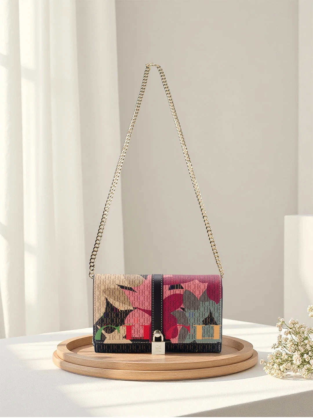 CH Wallet Bag with Floral Letters Printed Lock Design High Quality PU Material Women's 2025 Designer Shoulder Bag