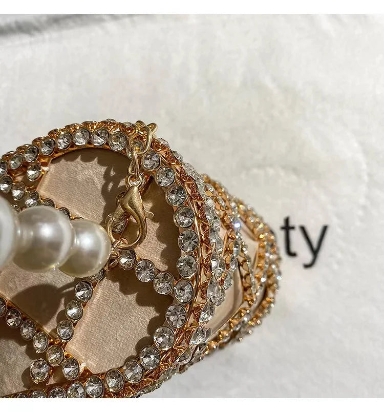Luxury Designer Glod Metal Cage Pearl Beading Handle Women Handbag Evening Bag Wedding Party Clutch Purse Shoulder Crossbody Bag