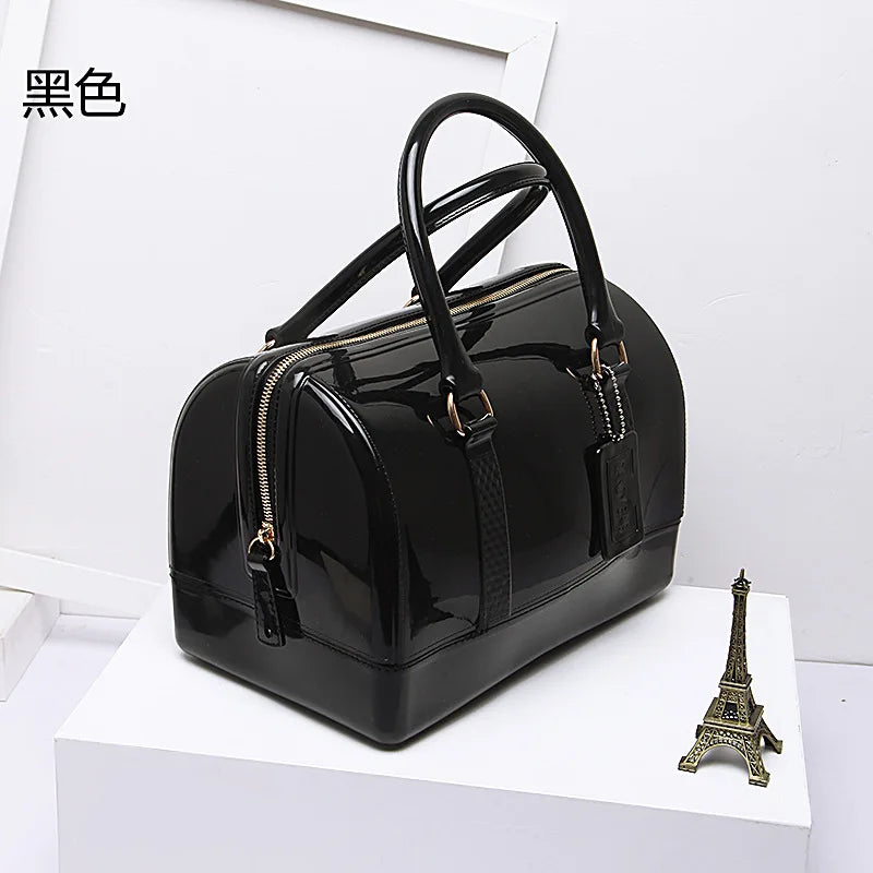 2024 Women Transparent Boston Handbag Candy Color Fashion Girls Jelly PVC Simple Waterproof Silicone Pillow Big Crossbody Bag