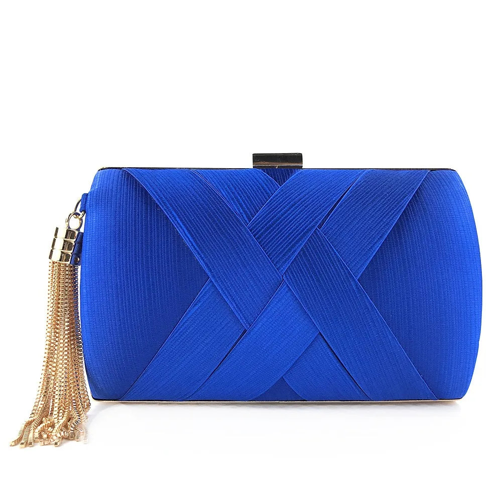 Temperament Luxury Silk Fabric Dinner Handbag Chain Elegant Evening Banquet Bag Square Tassel Bridal Clutch Bag Outdoor