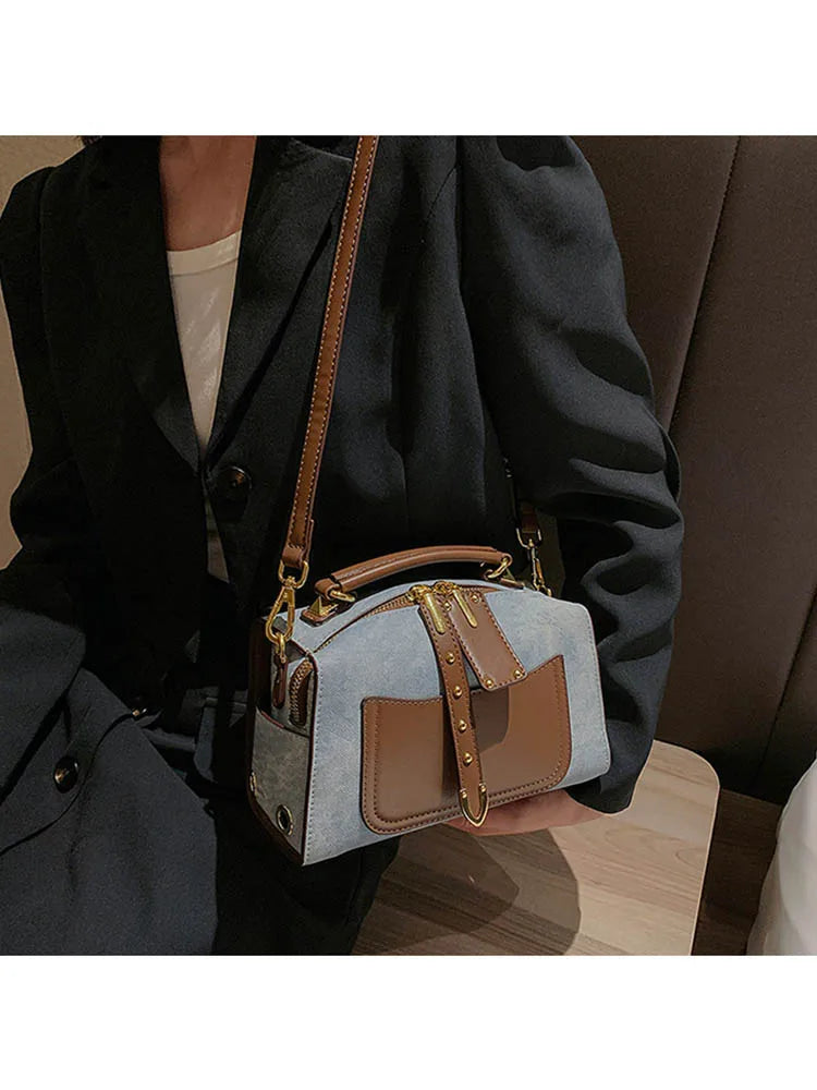 Artificial Leather Retro Unisex Large Capacity Blue Handbag Shoulder Crossbody Messenger Bags Doctor Boston Women Purse