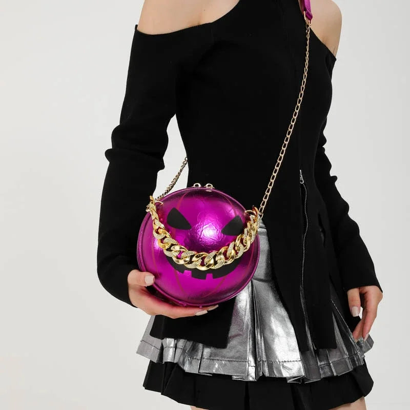 Thick Chain Handbag Clutch Bag 2024 New Halloween Handbag Purse Ghost Festival Pumpkin Crossbody Bag Lady Mini Phone Bag