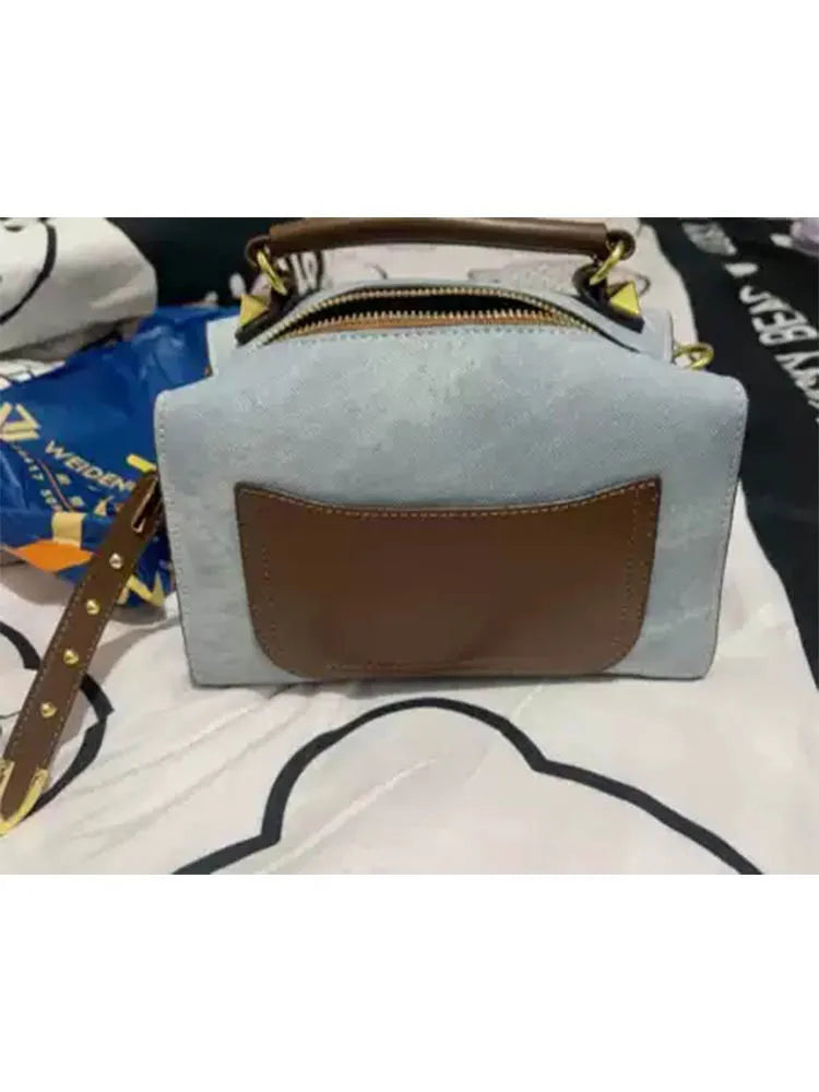 Artificial Leather Retro Unisex Large Capacity Blue Handbag Shoulder Crossbody Messenger Bags Doctor Boston Women Purse