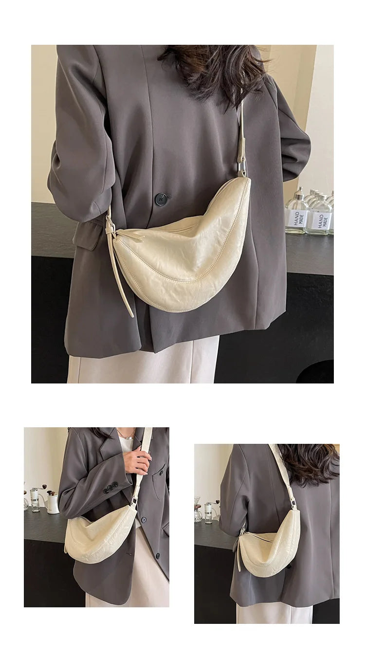 Niche Design Simple Solid Colour Dumpling Bag Women New Fashion Senior Sense PU Leather Shoulder Bag Versatile Crossbody Bag