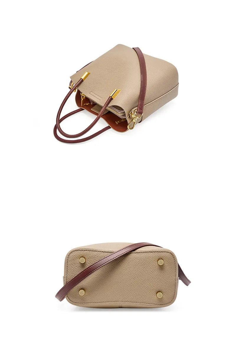 Luxury Women Genuine Leather Top Designer Bucket Bag Versatile New Fashion Tote Bag High-end Crossbody Bag With 2 Shoulder Strap