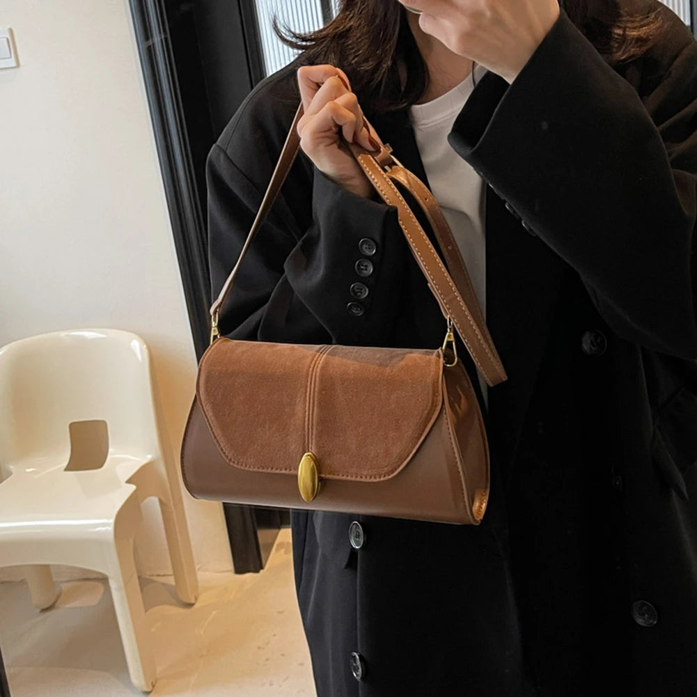 Fashion PU Shoulder Bag Stylish Crossbody Bag Adjustable Strap Vintage Small Tote Bag Trendy Commuting Bag Slouchy Hobo Bag