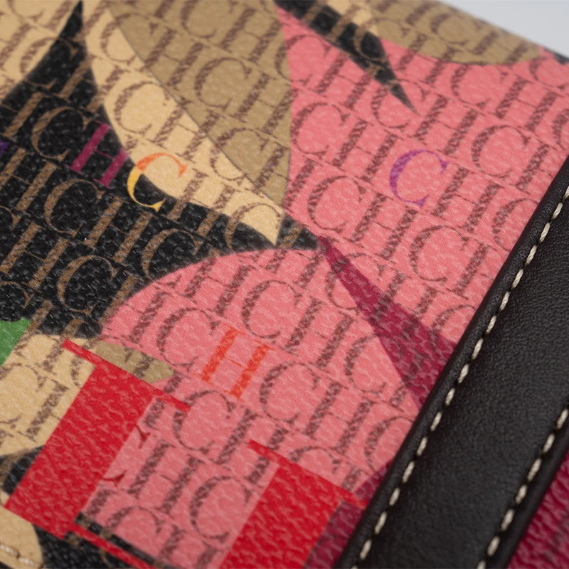 CH Wallet Bag with Floral Letters Printed Lock Design High Quality PU Material Women's 2025 Designer Shoulder Bag