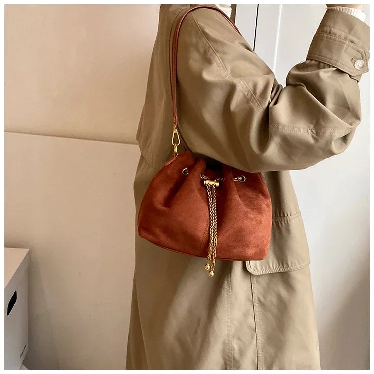 Soft Solid Faux Suede Simple Commuting Crossbody Bags 2025 Hot Sale Sewing Sweet Bags for Women Thread String Women's Handbags