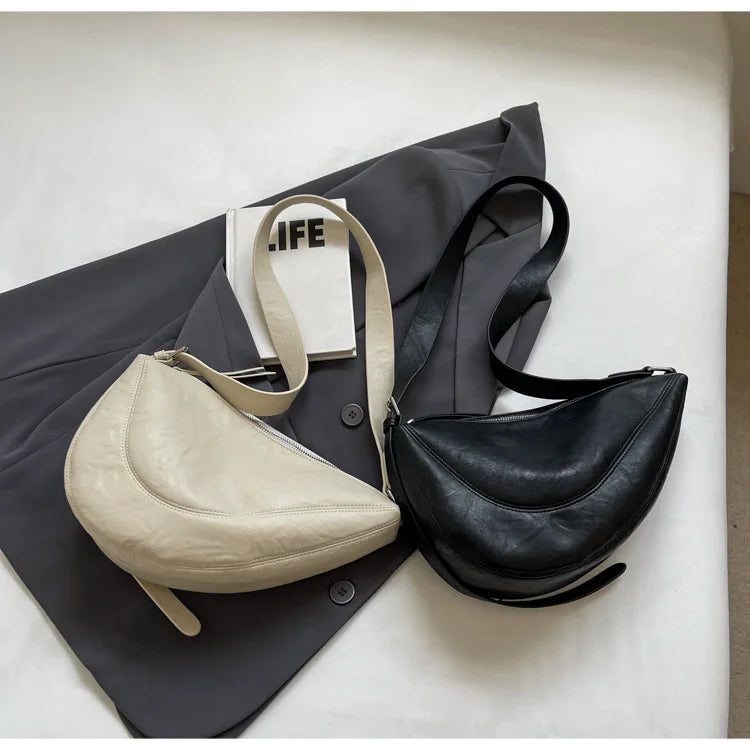 Niche Design Simple Solid Colour Dumpling Bag Women New Fashion Senior Sense PU Leather Shoulder Bag Versatile Crossbody Bag