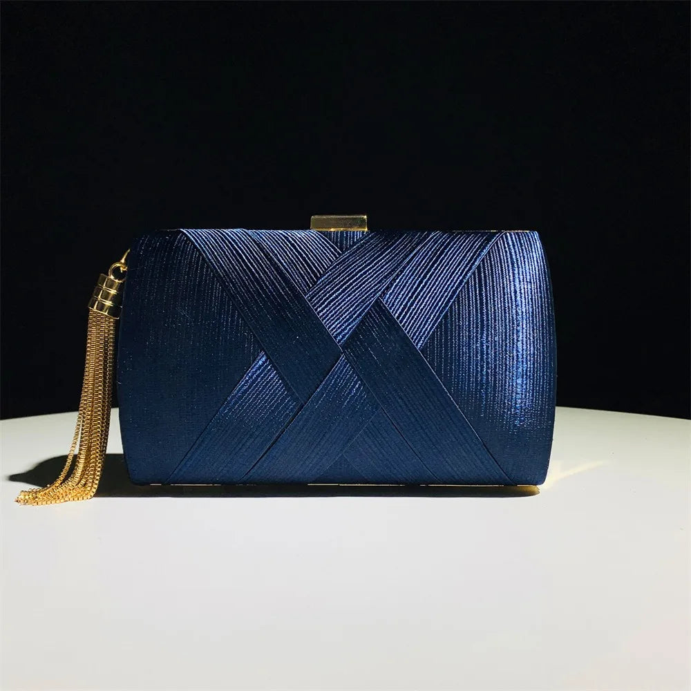 Temperament Luxury Silk Fabric Dinner Handbag Chain Elegant Evening Banquet Bag Square Tassel Bridal Clutch Bag Outdoor