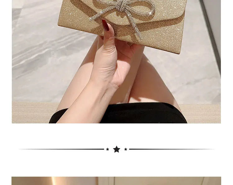 Evening Bag Dress Versatile European and American Clutch Bag Crossbody Celebrity Fashion Diamond Bow Chain Bag Lady Handbag