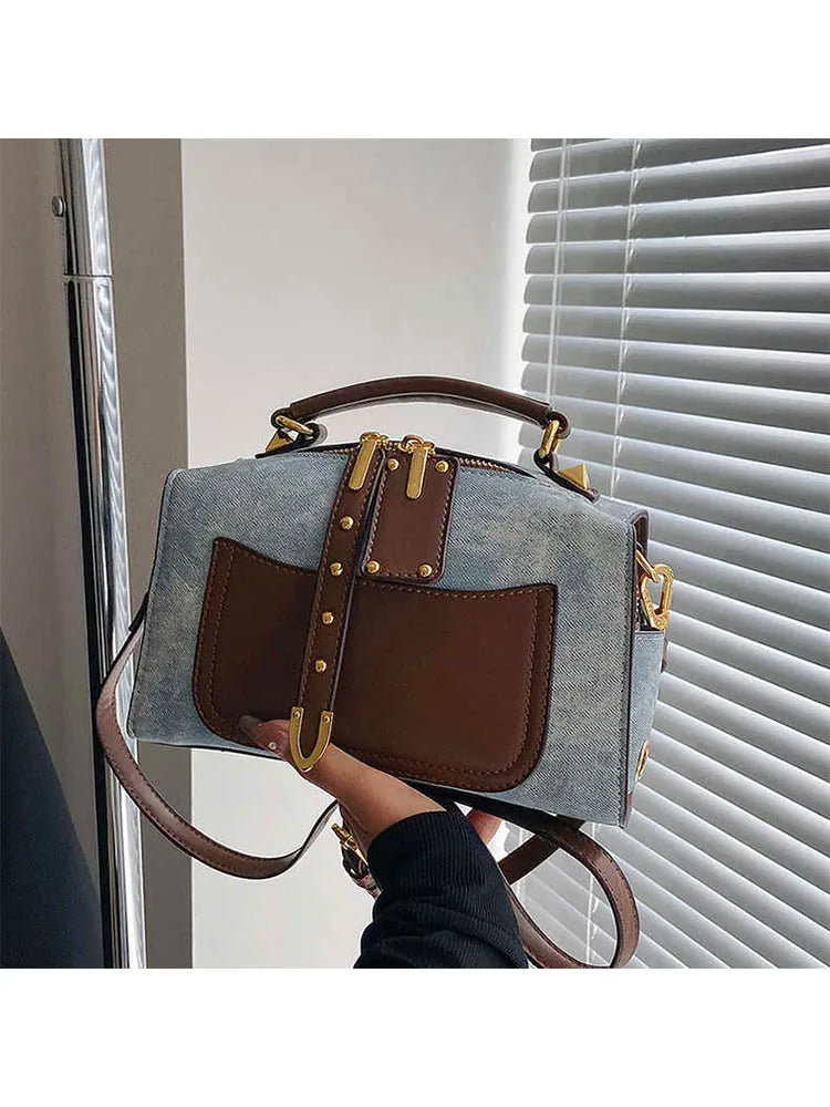 Artificial Leather Retro Unisex Large Capacity Blue Handbag Shoulder Crossbody Messenger Bags Doctor Boston Women Purse