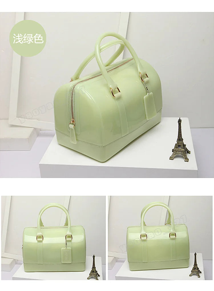 2024 Women Transparent Boston Handbag Candy Color Fashion Girls Jelly PVC Simple Waterproof Silicone Pillow Big Crossbody Bag