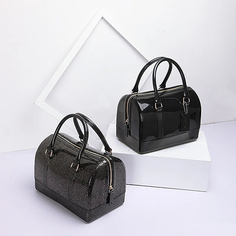 2024 Women Transparent Boston Handbag Candy Color Fashion Girls Jelly PVC Simple Waterproof Silicone Pillow Big Crossbody Bag