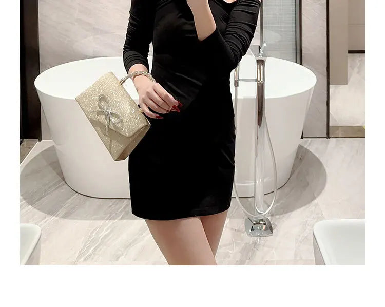 Evening Bag Dress Versatile European and American Clutch Bag Crossbody Celebrity Fashion Diamond Bow Chain Bag Lady Handbag