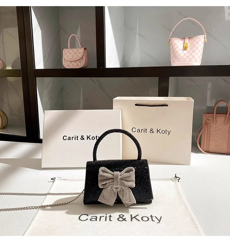 Crystal Shiny Diamond Evening Bag Luxury Glitter Bow Knot High Quality Women Handbag Wedding Party Clutch Purse Shoulder Bag