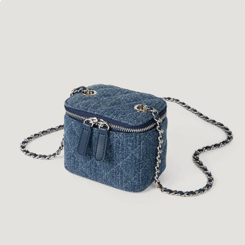 Denim Female Retro Unisex Mini Diamond Jean Check Chain Small Square Crossbody Bags Handbags Letter Shoulder Shopper Purse
