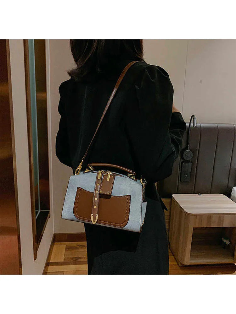 Artificial Leather Retro Unisex Large Capacity Blue Handbag Shoulder Crossbody Messenger Bags Doctor Boston Women Purse