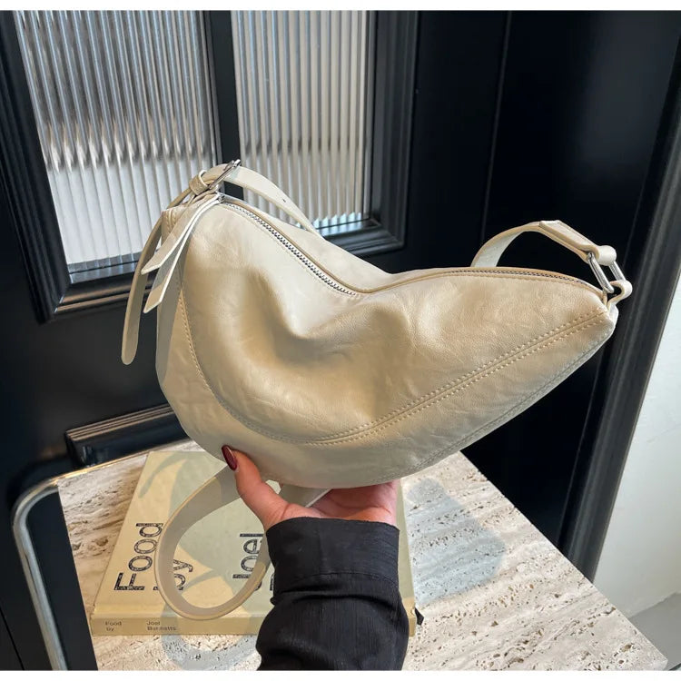 Niche Design Simple Solid Colour Dumpling Bag Women New Fashion Senior Sense PU Leather Shoulder Bag Versatile Crossbody Bag
