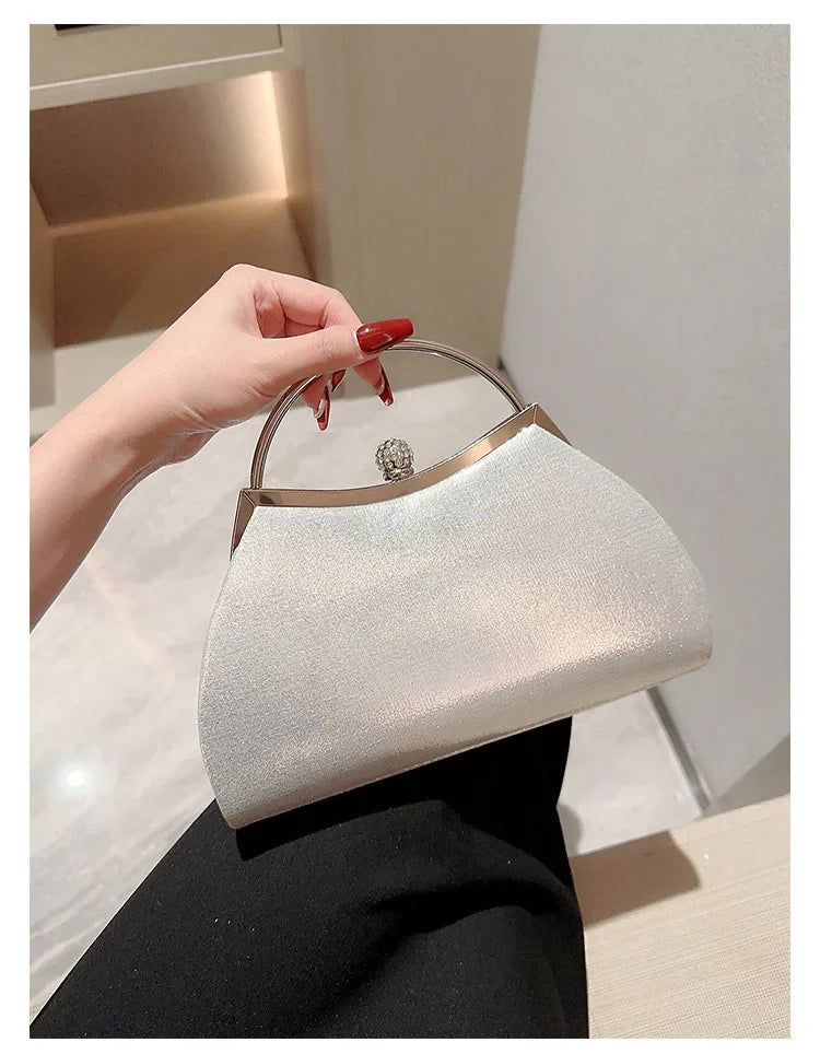 Pleated Evening Handbag Women Top Handle Glitter Day Clutch Ladies Wedding Dinner Dressed Clip Bag Diamond Party Purse Gold