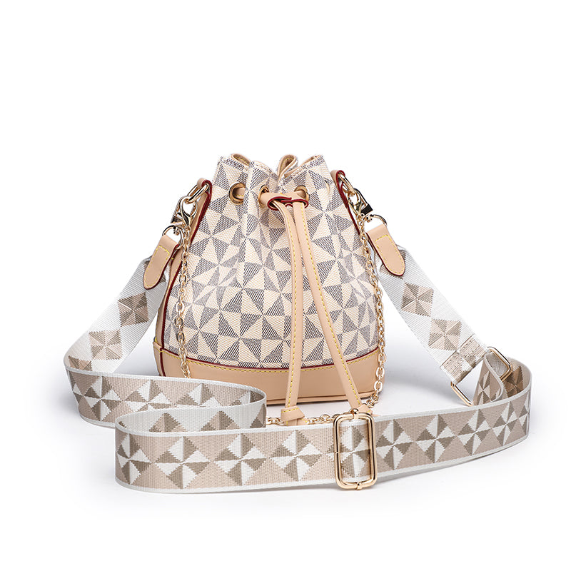 Floral Women Bucket Bags Leather Ladies Shoulder Bags Drawstring Women Side Bags