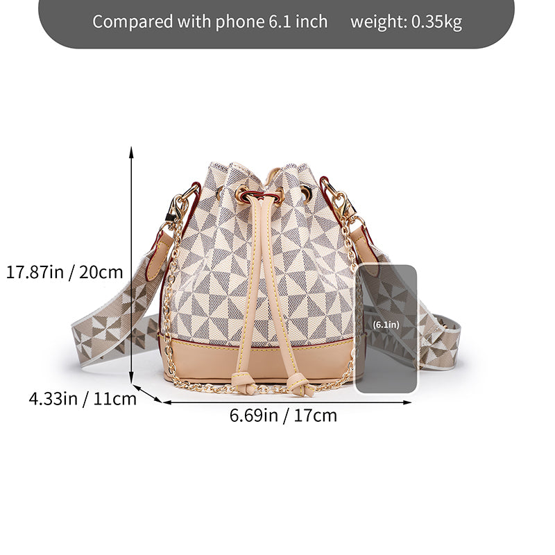 Floral Women Bucket Bags Leather Ladies Shoulder Bags Drawstring Women Side Bags