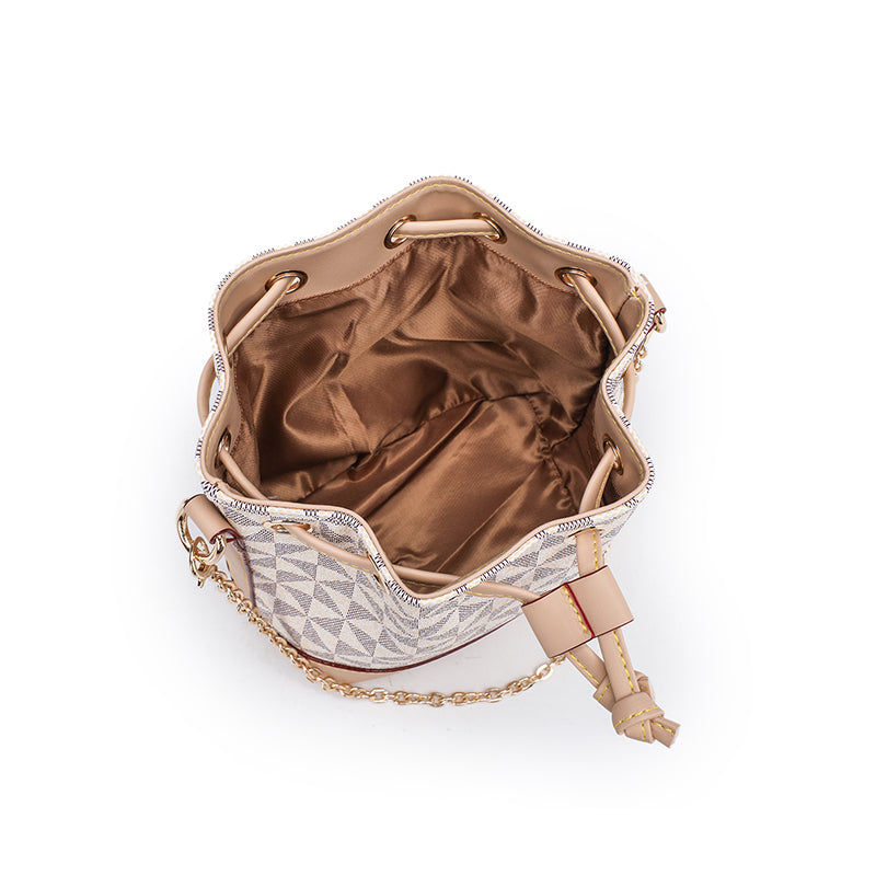 Floral Women Bucket Bags Leather Ladies Shoulder Bags Drawstring Women Side Bags