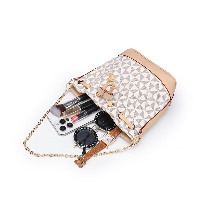 Floral Women Bucket Bags Leather Ladies Shoulder Bags Drawstring Women Side Bags