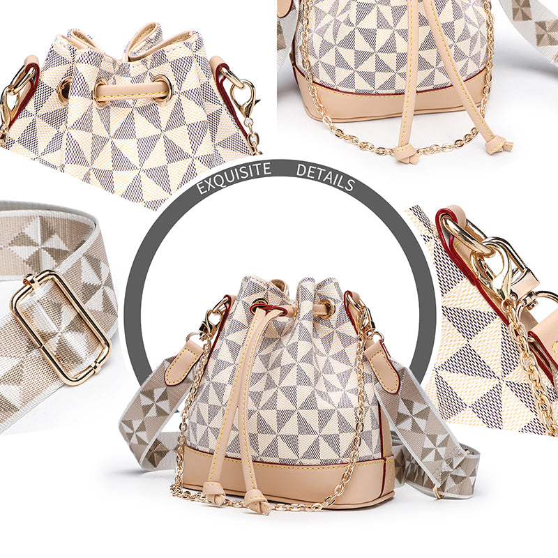 Floral Women Bucket Bags Leather Ladies Shoulder Bags Drawstring Women Side Bags