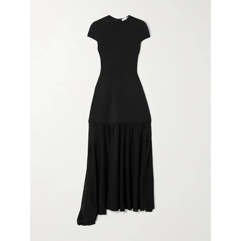 Black Sleeveless Round Neck Spliced Casual Stylish Eco-Friendly A-Line Cotton Linen Women's Long Dress — Black