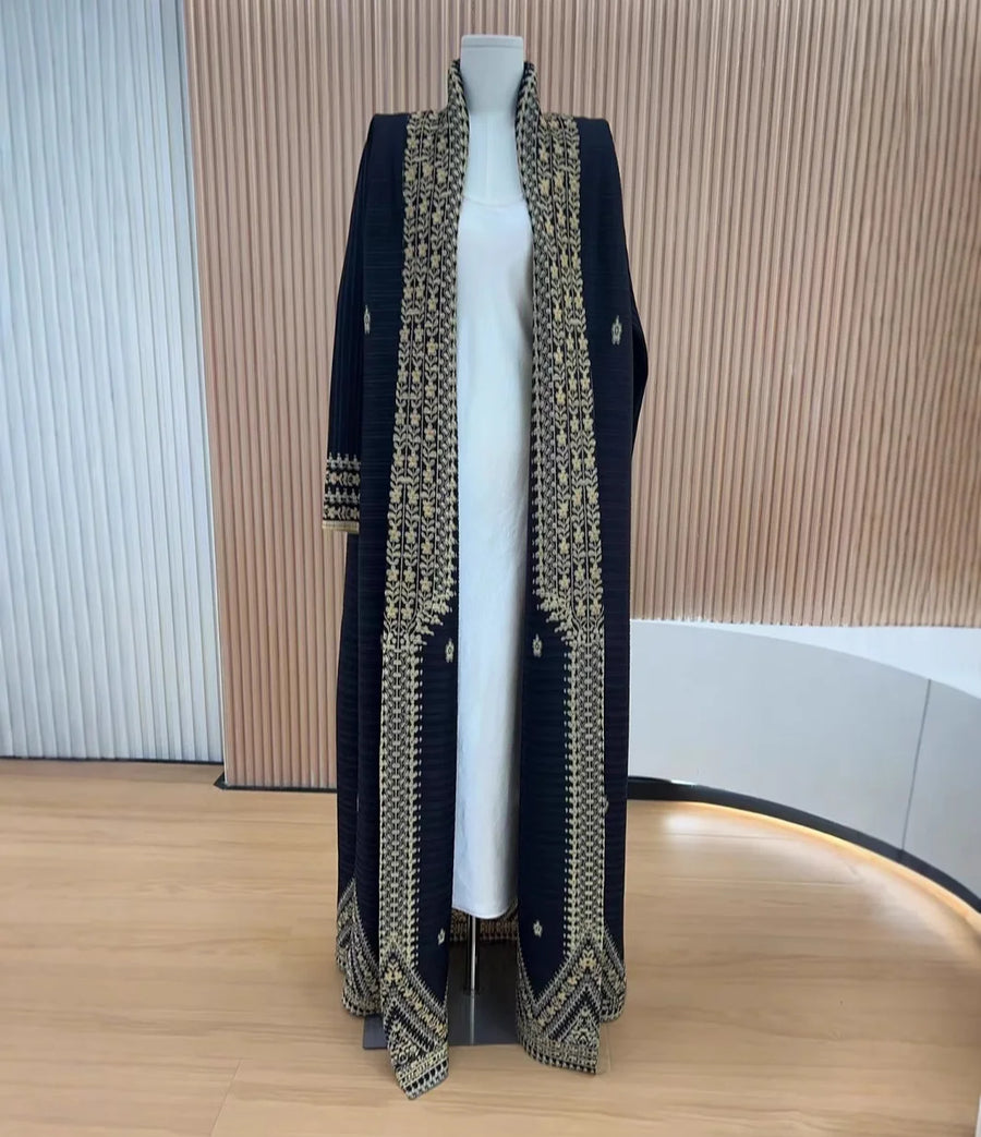 Women's Elegant Pleated Abaya 2025 Dubai Modest Fashion Front Open Cardigan Long Coat Arab Ladies Wholesale Plus Size Abayas — color 3