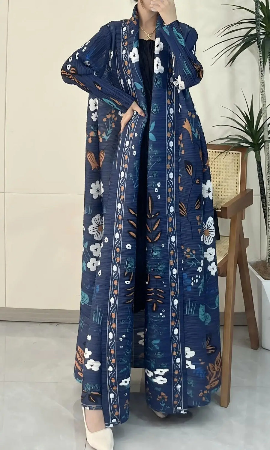 Miyake Open Abaya 2026 Pleated Large Size Modest Coat Style Long Robe Pour Femme Casual Muslim Elegent Abayas Designing Clothes — Color-1