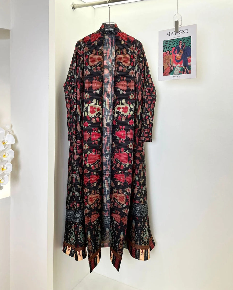 High Quality Customized Modest Abaya 2025 for Muslim Women Miyake Pleated Kaftan Long Robes Front Open Coat Casual Loose Abayas — color-3