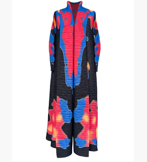 Pleats Miyake Open Abaya 2025 Retro Printed Muslim Dubai Modest Long Robe for Tall Ladies Loose Free Size Cardigan Style Abayas — Color-6