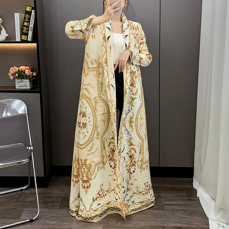 Miyake Abaya 2025 Autumn Collection Pleated Cardigan Open Front Floral Printed Middle Eastern Women's Modest Coat High Quality — color 7