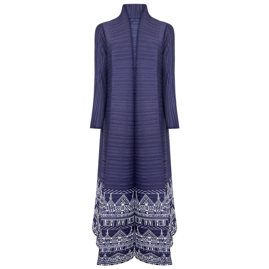 Fashion Designer Pleated Dubai Abaya for Women Front Open Coat with Belt Loose Muslim Arab Modest Dress Ramadan Eid ODM Supply — Printed color 9