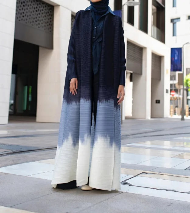 Miyake Pleated Open Abaya 2025 Women's Plus Size Elegant Loose Printed Cardigan Style Muslim Dress Modest Long Robe with Orange — color 6