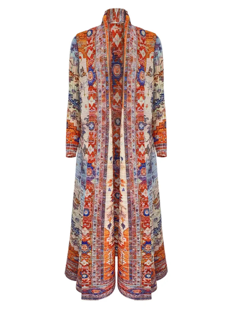 Saudi Dubai Style Modest Pleated Abaya for Women Luxury Muslim Fashion Open Cardigan Kaftan Robes One Size Fits All Abayas Eid — Print color 7