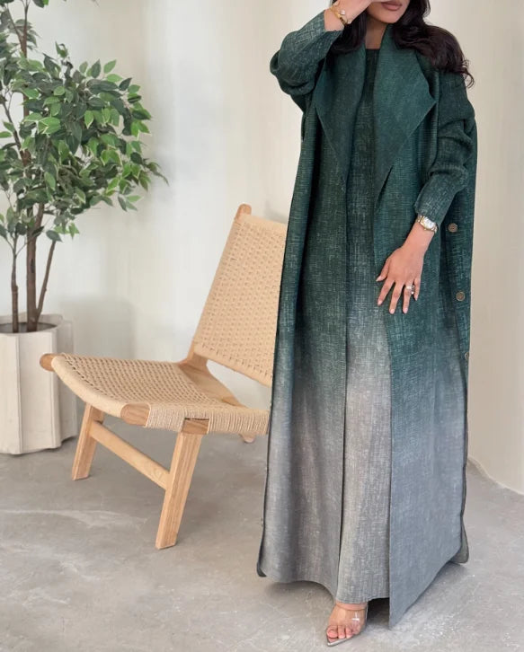 Miyake Open Pleats Abaya 2025 Dubai Modest Cardigan Style Casual Robe for Women Breathable Muslim Print Loose Eid Abayas — color-3