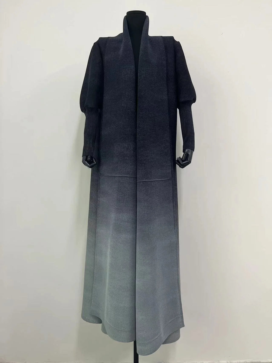 Miyake Pleated Open Abaya 2025 Women's Plus Size Elegant Loose Printed Cardigan Style Muslim Dress Modest Long Robe with Orange — color 7