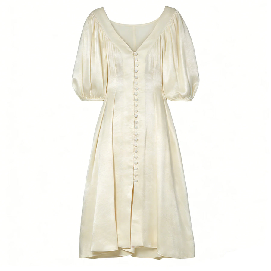 Elegant Women's V-Neck Midi Dress 100% Linen White Casual A-Line Spandex Modal Cotton Beach Vestidos Ruffles Natural Solid — White