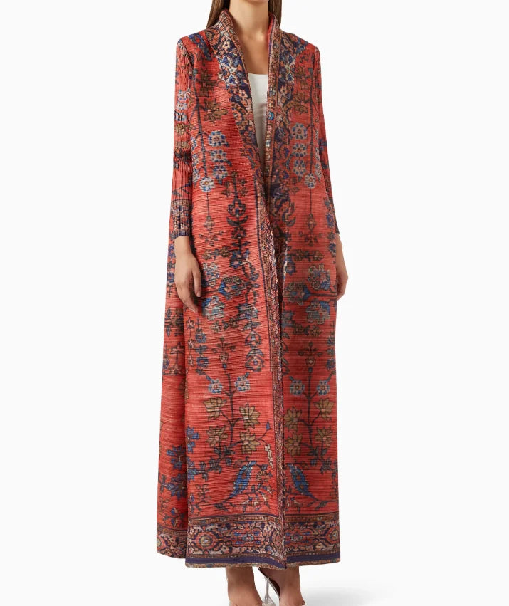 High Quality Customized Modest Abaya 2025 for Muslim Women Miyake Pleated Kaftan Long Robes Front Open Coat Casual Loose Abayas — color-8