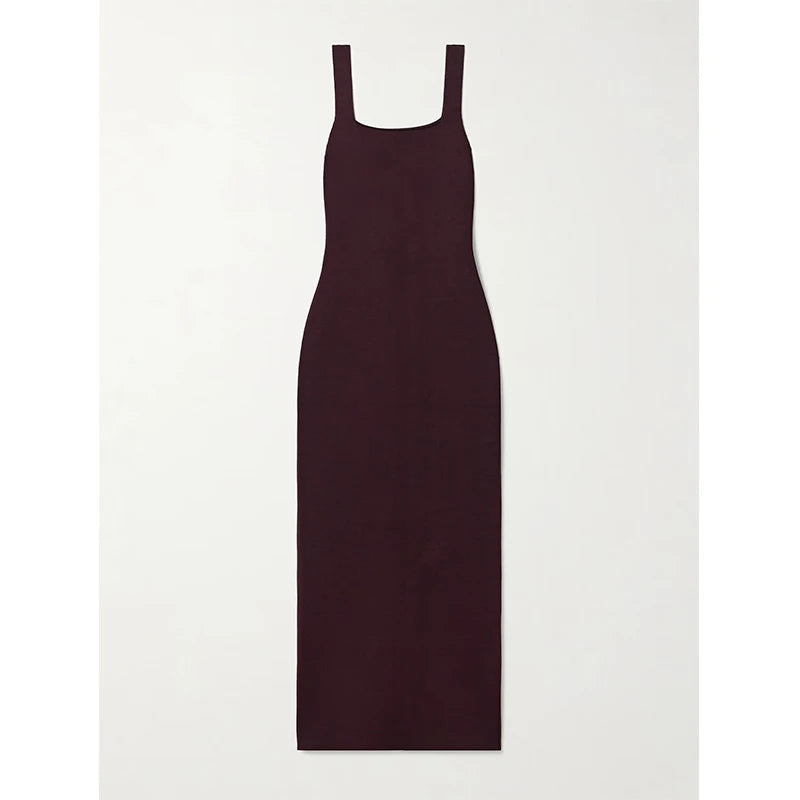 Simple Fashion Summer Chiffon Dress Elegant Resort Casual Solid Color Floor-Length with Anti-Static Front Logo Sizes XS to 2XL — Rose Madder