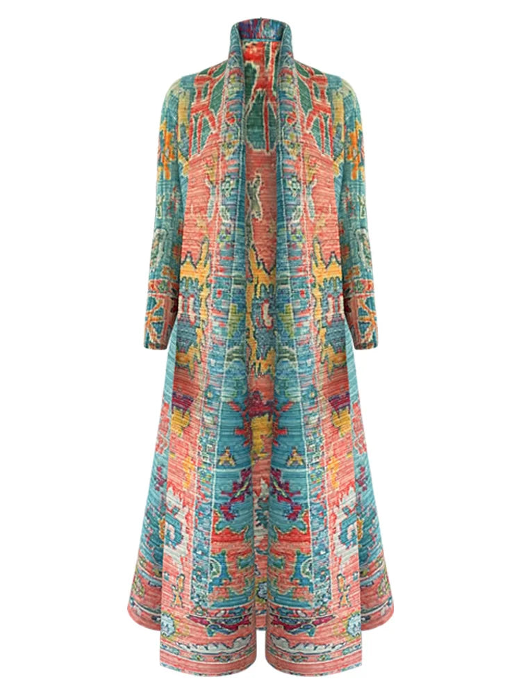 Saudi Dubai Style Modest Pleated Abaya for Women Luxury Muslim Fashion Open Cardigan Kaftan Robes One Size Fits All Abayas Eid — Print color 8