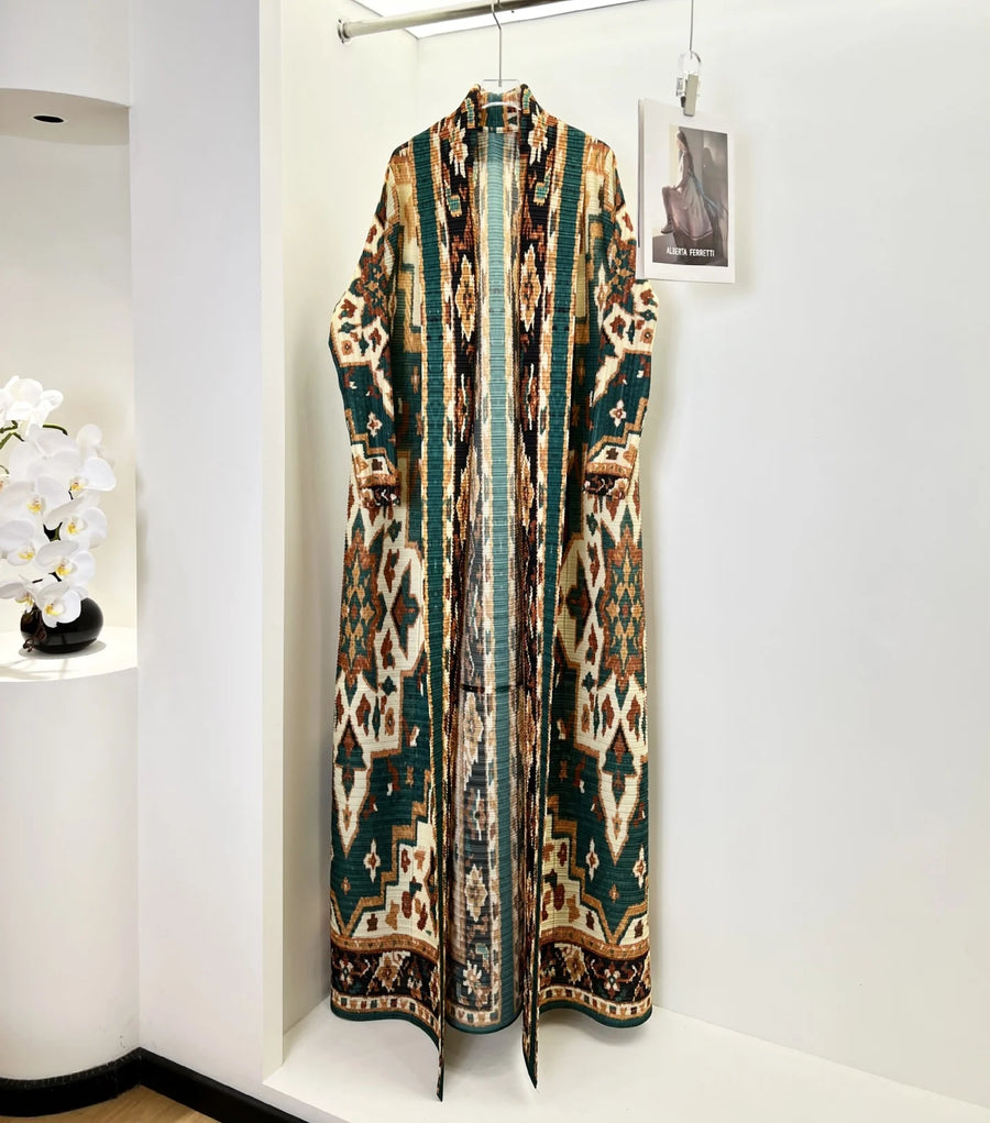 Classy Solid Abaya for Women Modest Muslim Open Front Cardigan Kimono Pleated Miyake Casual Kaftan ODM Long Robe Jackets Ramadan — color 6