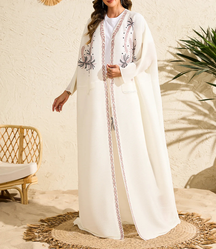 Eid Dubai Islamic Elegant Modest Abaya for Women Pleated Printing Elegent Open Cardigan Women Muslim Ramadan Long Robes Ramadan — Color 1